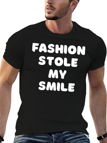 Fashion Stole My Smile Graphic Tee - Black