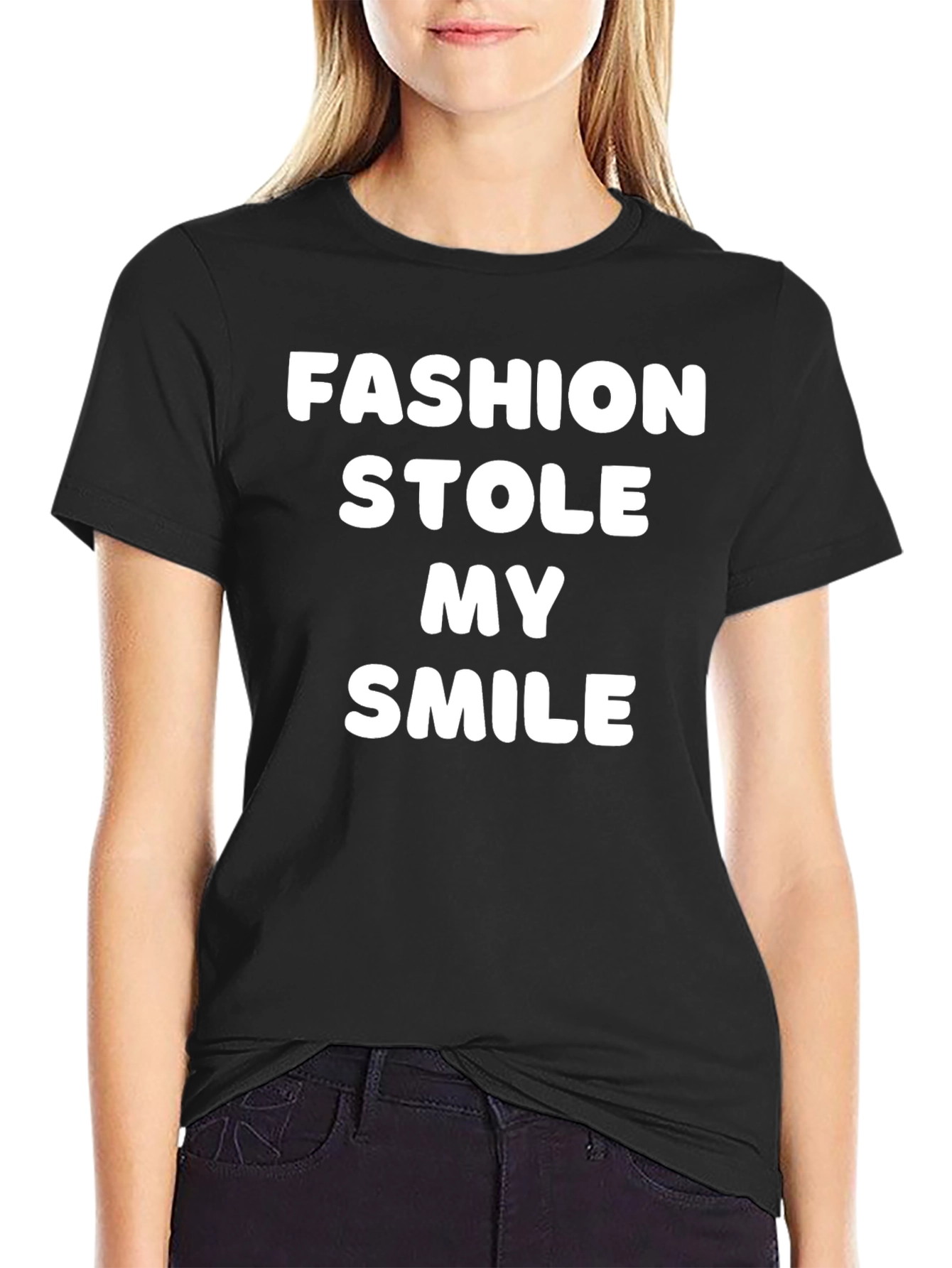 Fashion Stole My Smile Graphic Tee - Black