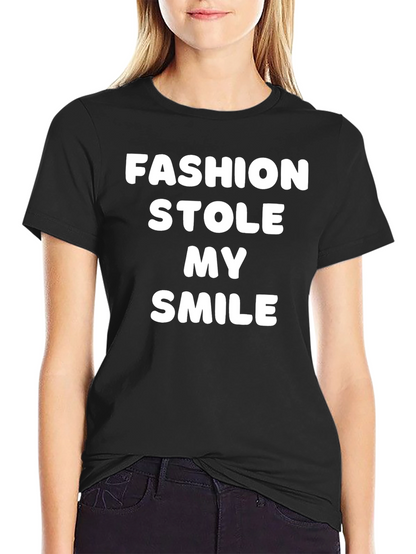 Fashion Stole My Smile Graphic Tee - Black
