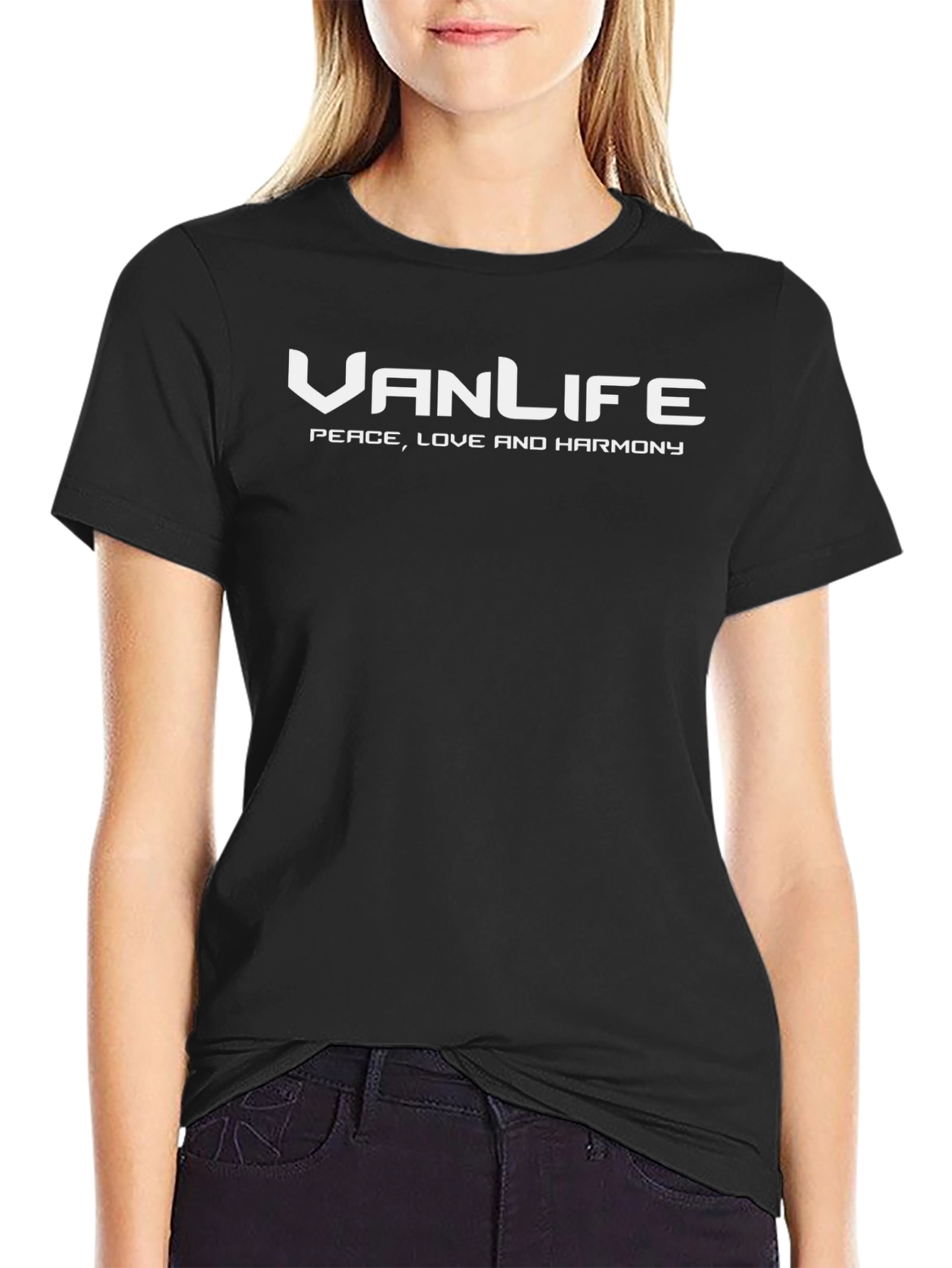 Van Life Peace Love Harmony Black Tee