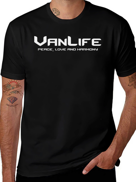 Van Life Peace Love Harmony Black Tee