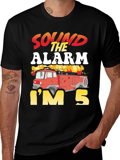 Sound The Alarm Im 5 Firetruck Birthday T-Shirt