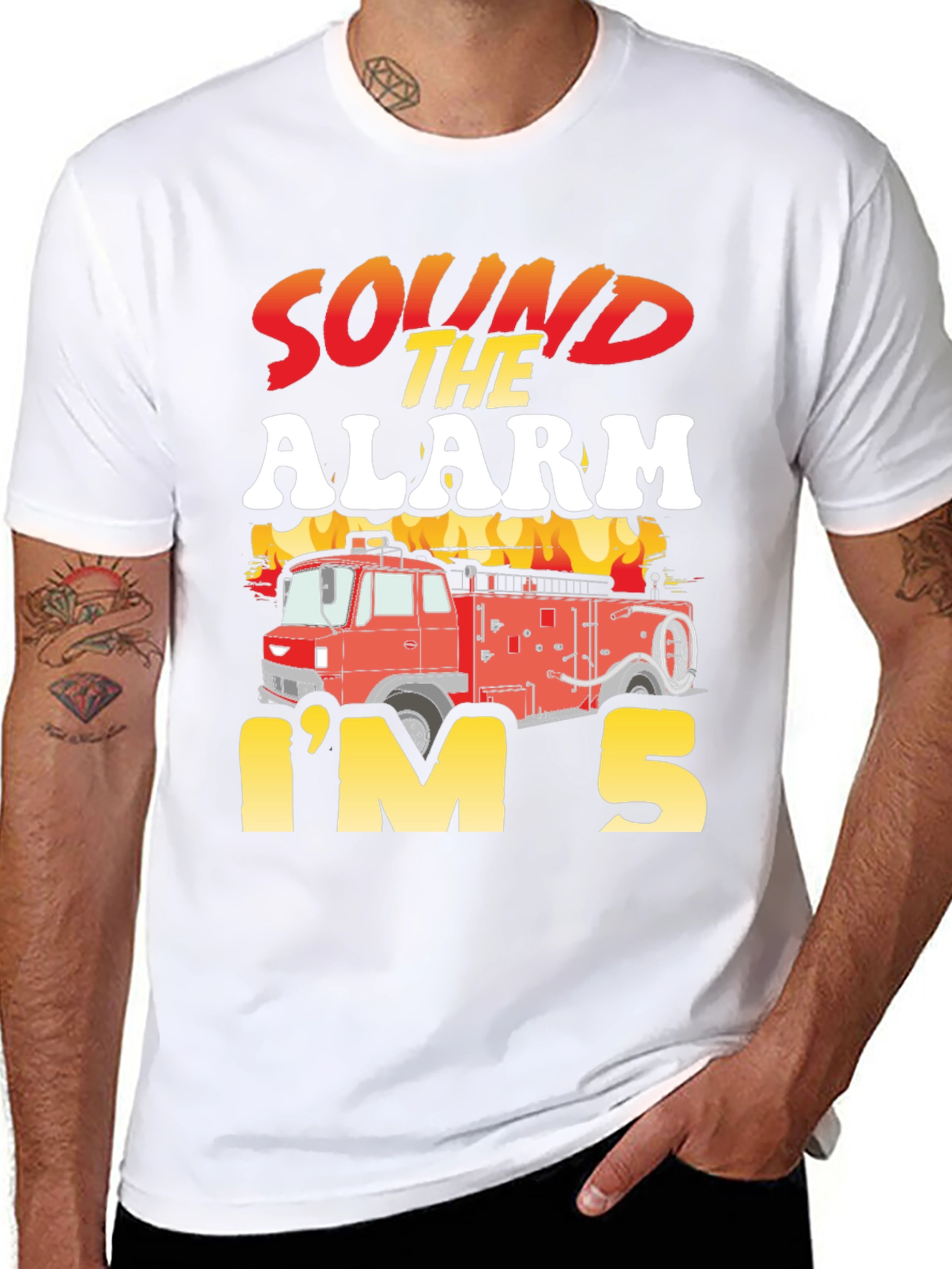 Sound The Alarm Im 5 Firetruck Birthday T-Shirt