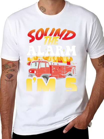 Sound The Alarm Im 5 Firetruck Birthday T-Shirt