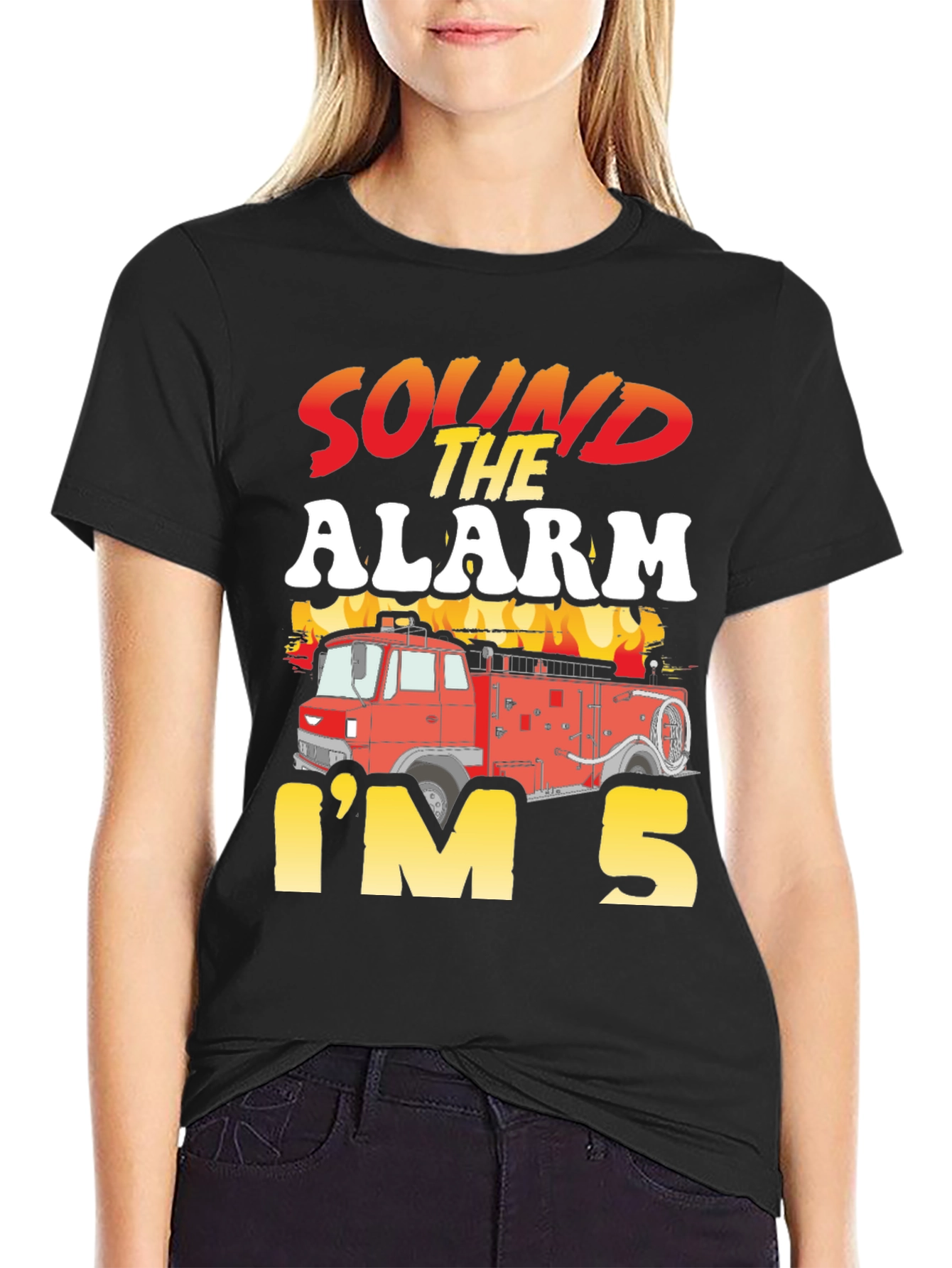 Sound The Alarm Im 5 Firetruck Birthday T-Shirt