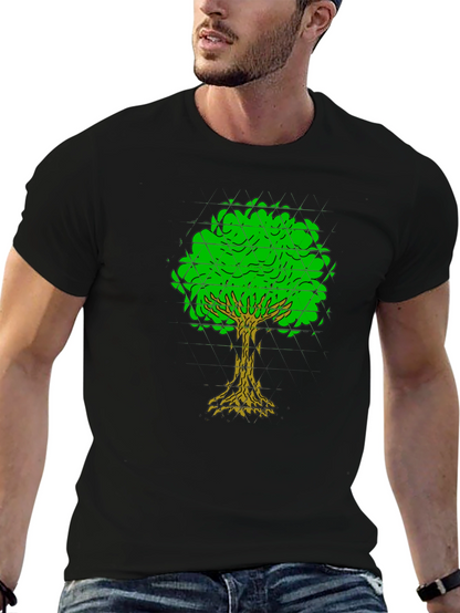 Geometric Tree Graphic Tee - Black
