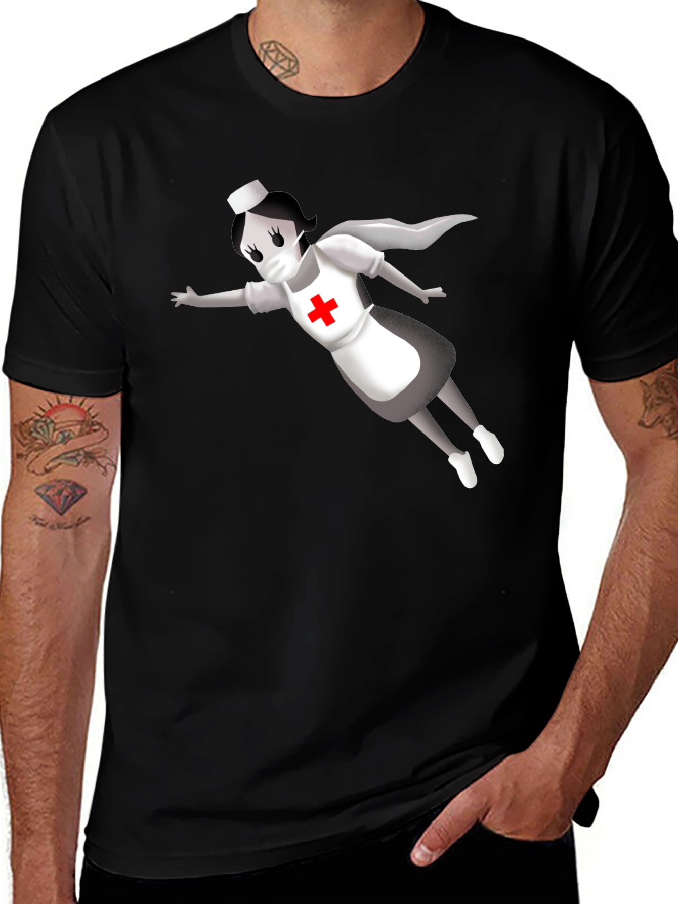 Hero Nurse T-Shirt - Black Crew Neck
