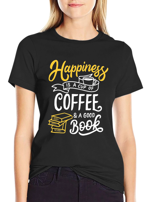 Happiness Coffee and Books Black T-Shirt