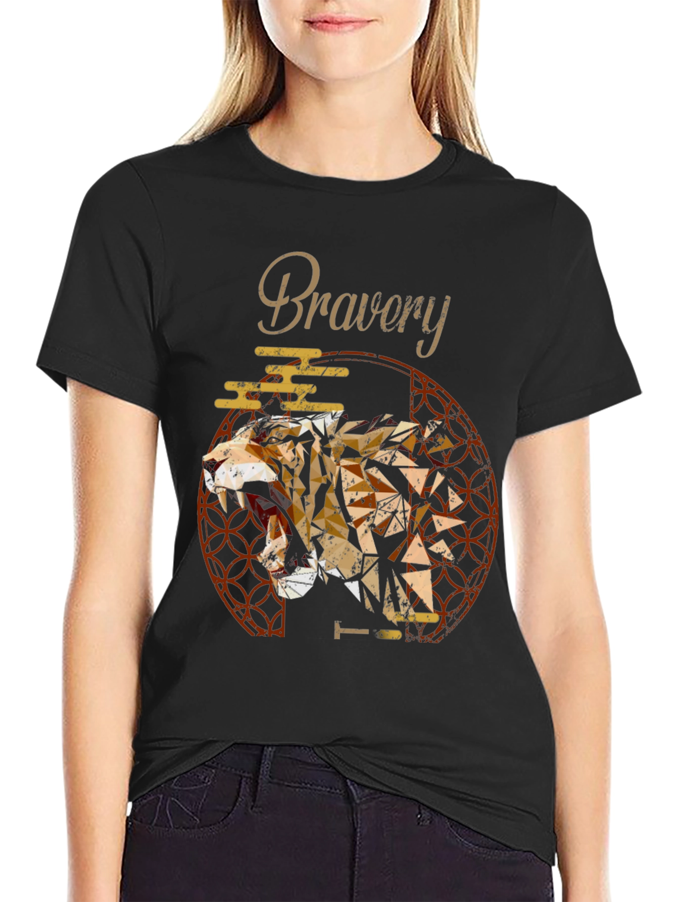 Bravery Tiger Geometric Mens T-Shirt
