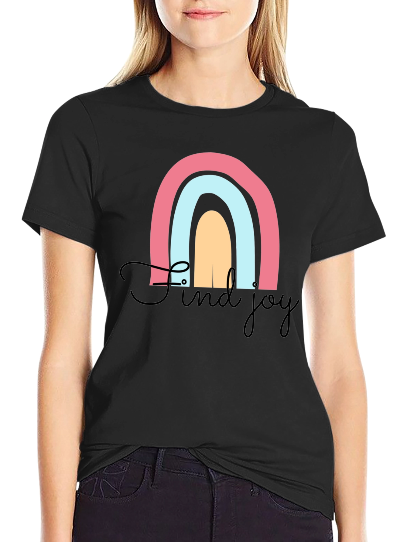 Find Joy Rainbow Graphic T-Shirt - Black