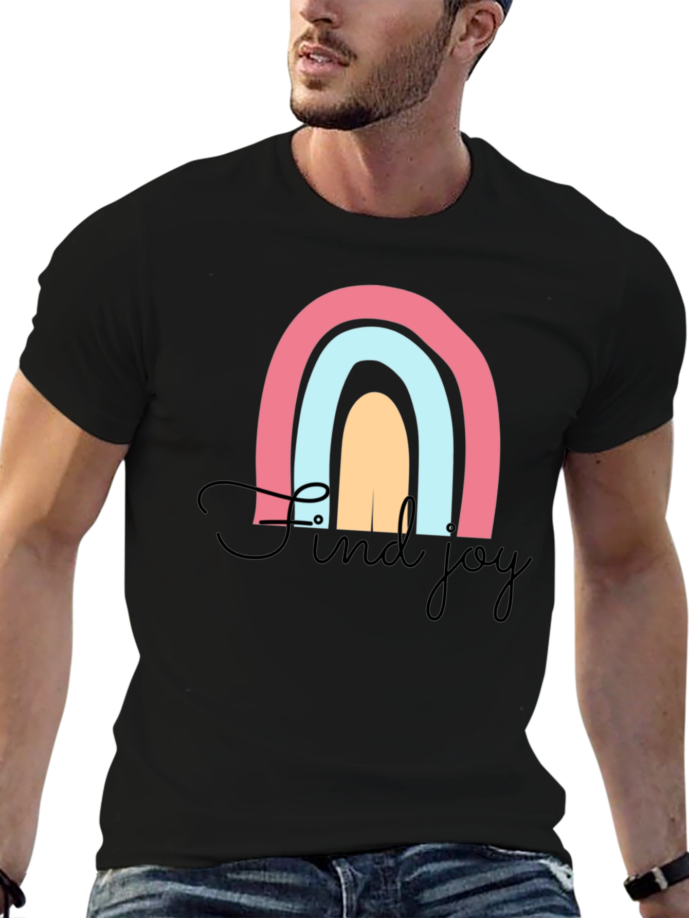 Find Joy Rainbow Graphic T-Shirt - Black