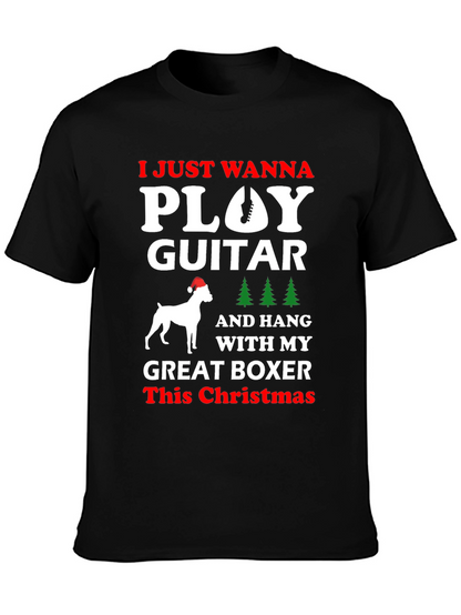 Christmas Guitar Boxer Dog T-Shirt
