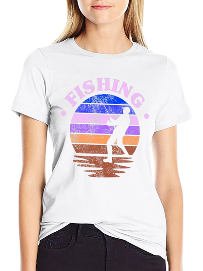 Fishing Retro Sunset Graphic Tee
