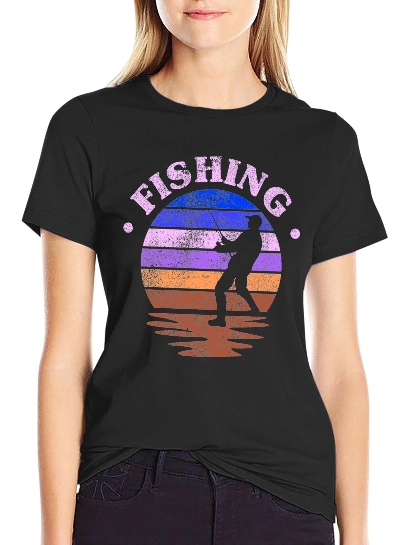 Fishing Retro Sunset Graphic Tee