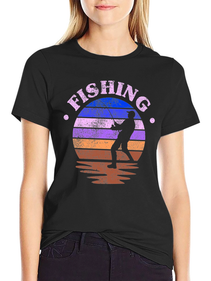 Fishing Retro Sunset Graphic Tee