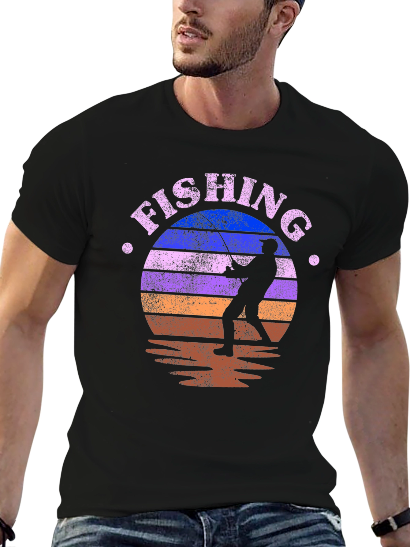 Fishing Retro Sunset Graphic Tee