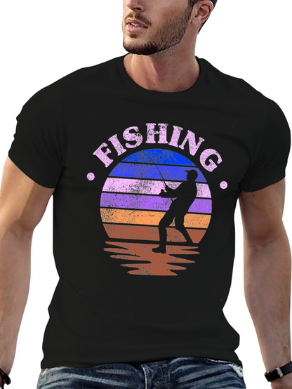 Fishing Retro Sunset Graphic Tee