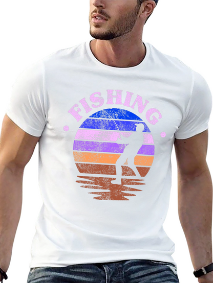 Fishing Retro Sunset Graphic Tee