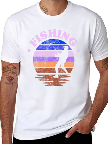 Fishing Retro Sunset Graphic Tee