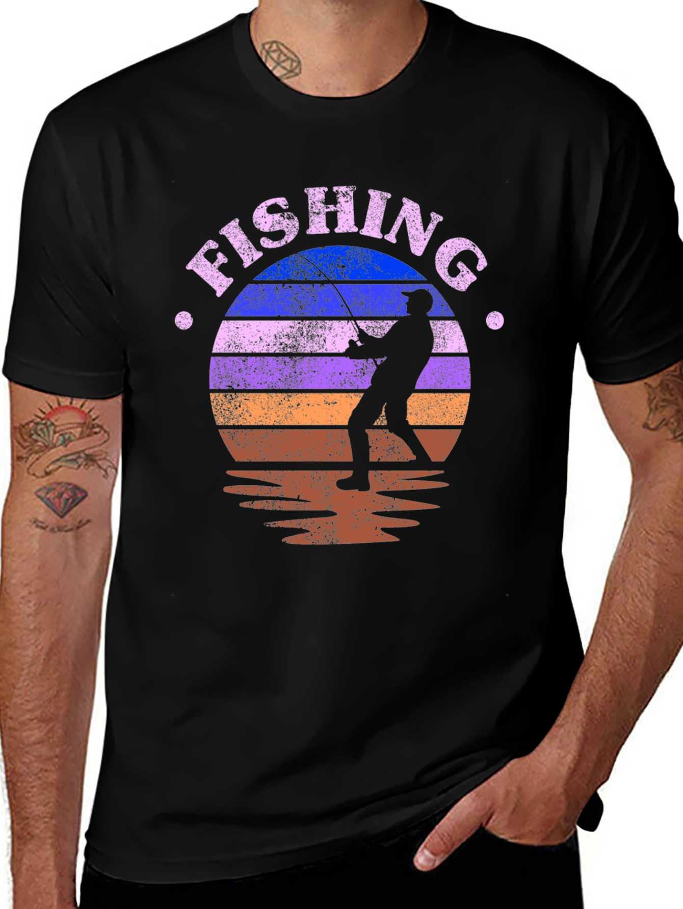 Fishing Retro Sunset Graphic Tee