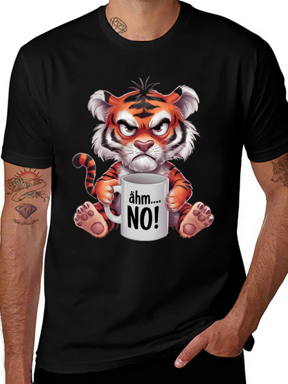 Grumpy Cartoon Tiger Graphic T-Shirt