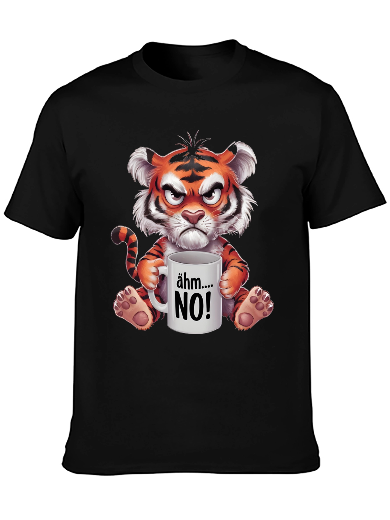Grumpy Cartoon Tiger Graphic T-Shirt