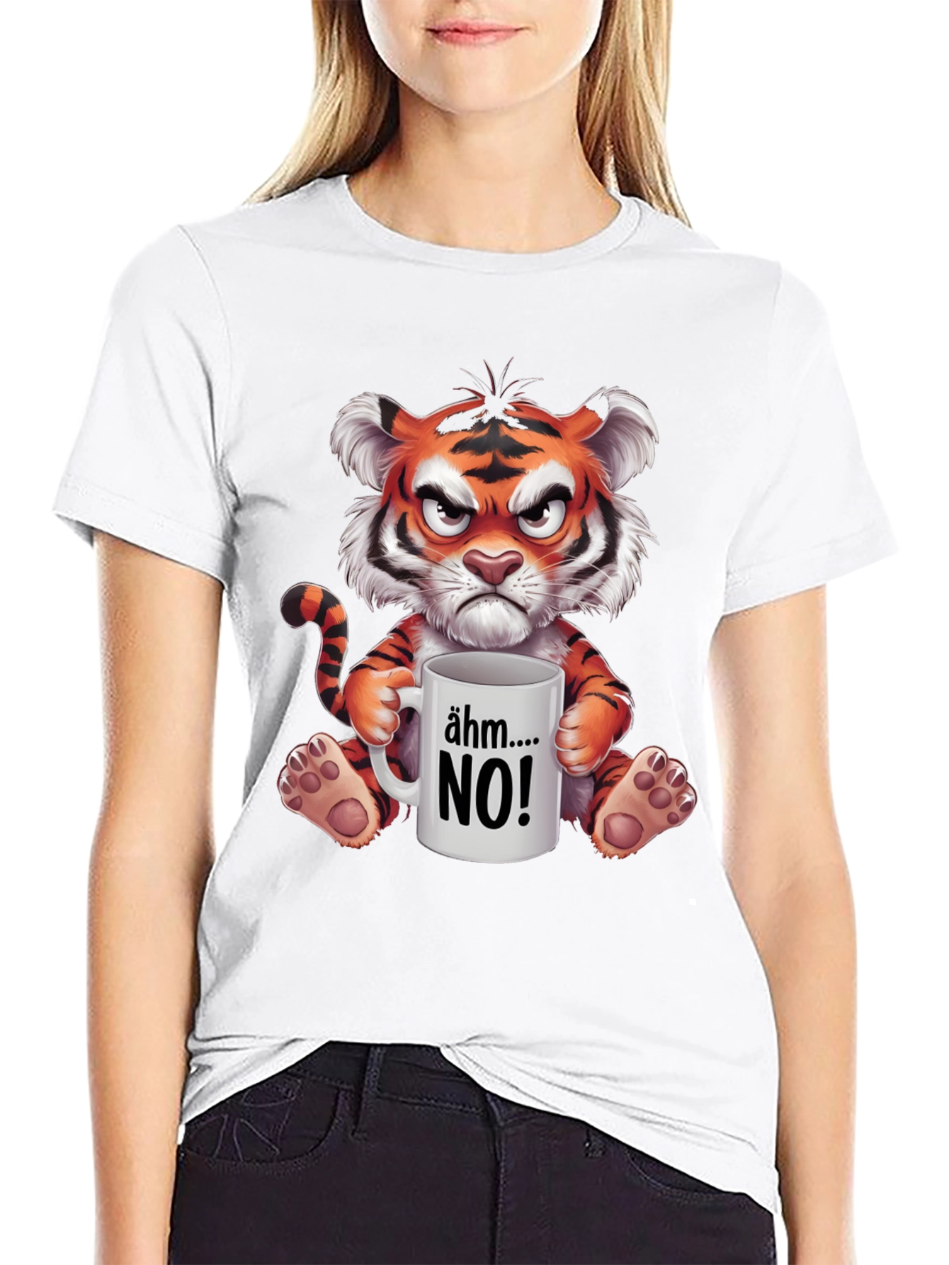 Grumpy Cartoon Tiger Graphic T-Shirt