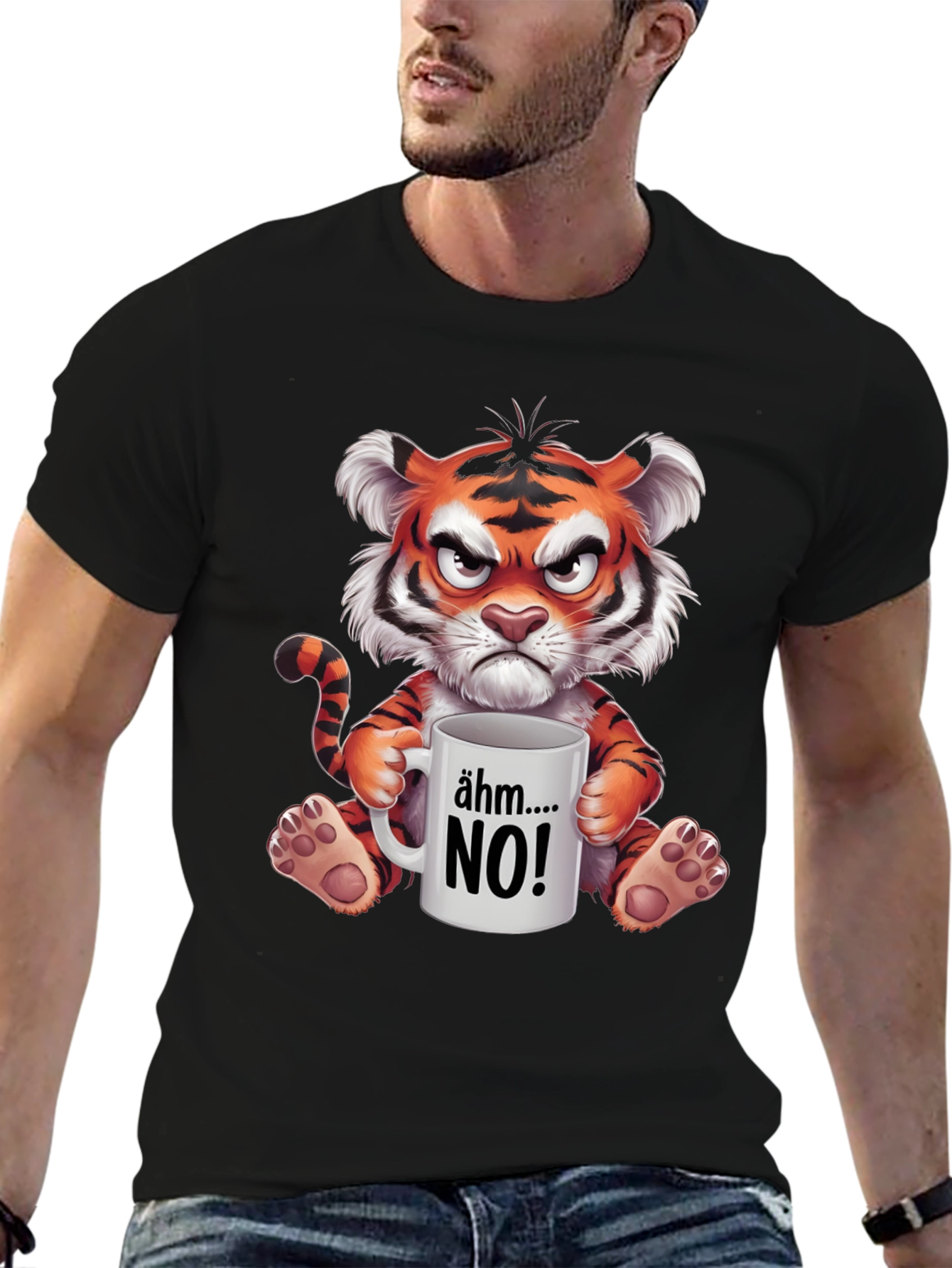 Grumpy Cartoon Tiger Graphic T-Shirt