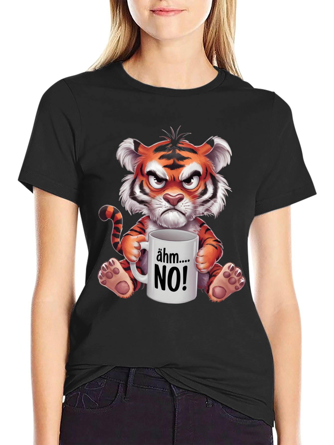 Grumpy Cartoon Tiger Graphic T-Shirt