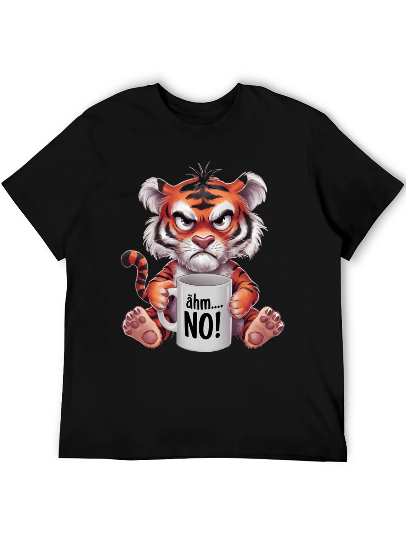 Grumpy Cartoon Tiger Graphic T-Shirt