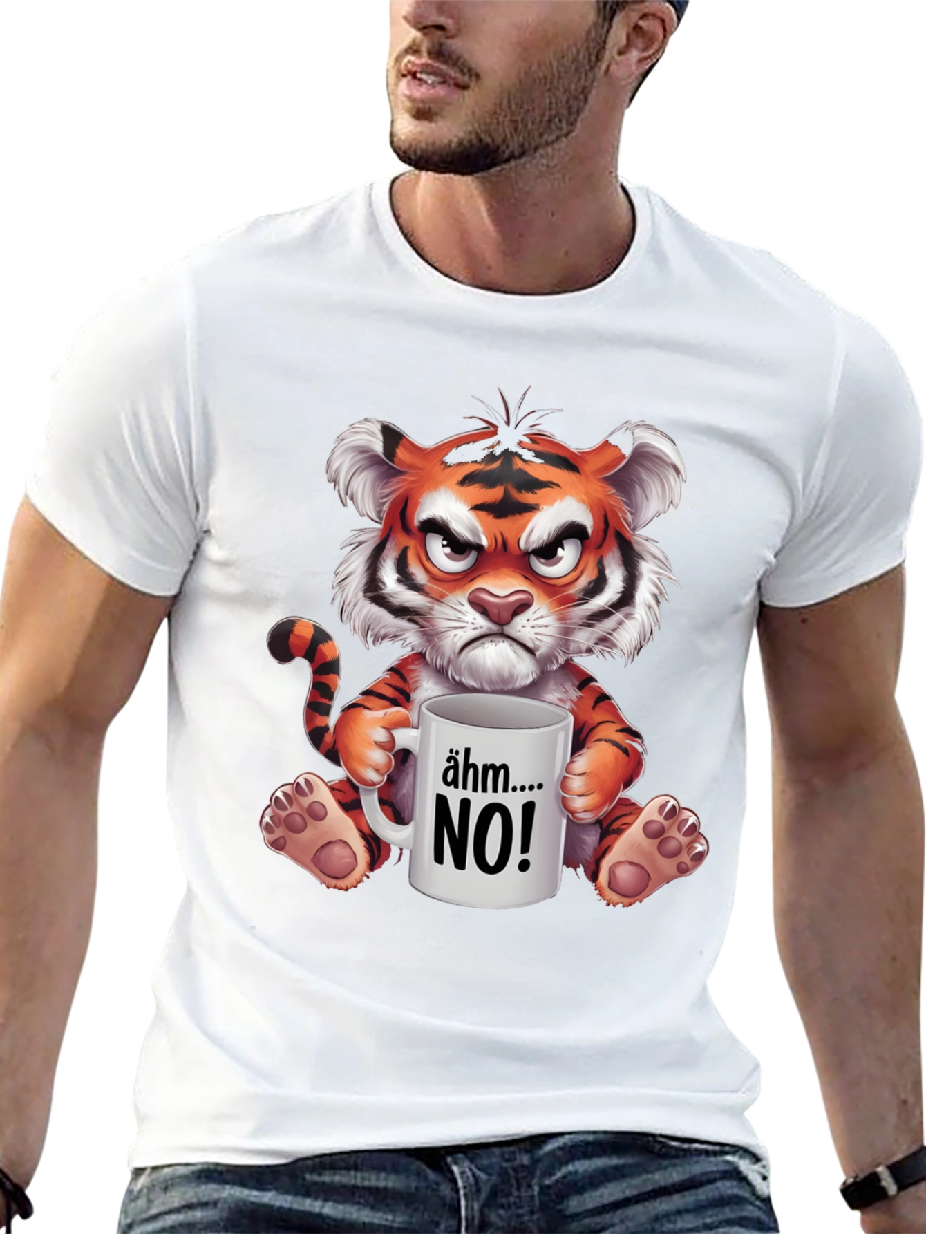 Grumpy Cartoon Tiger Graphic T-Shirt