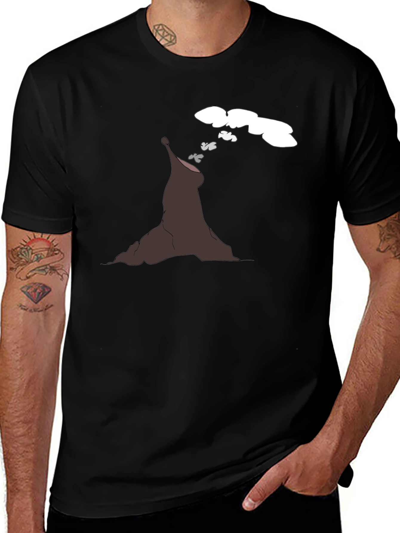 Volcano Cartoon Black T-Shirt