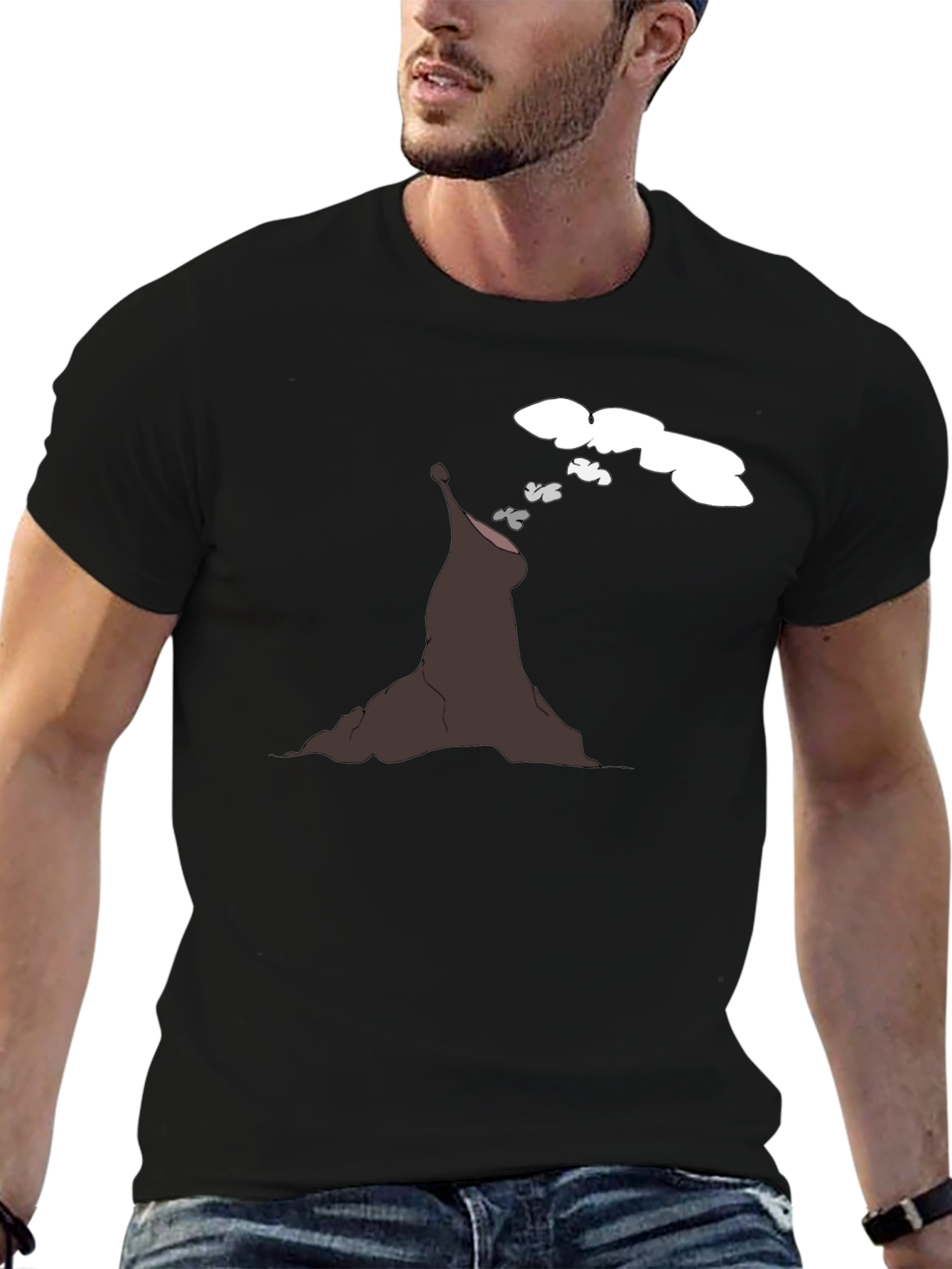 Volcano Cartoon Black T-Shirt