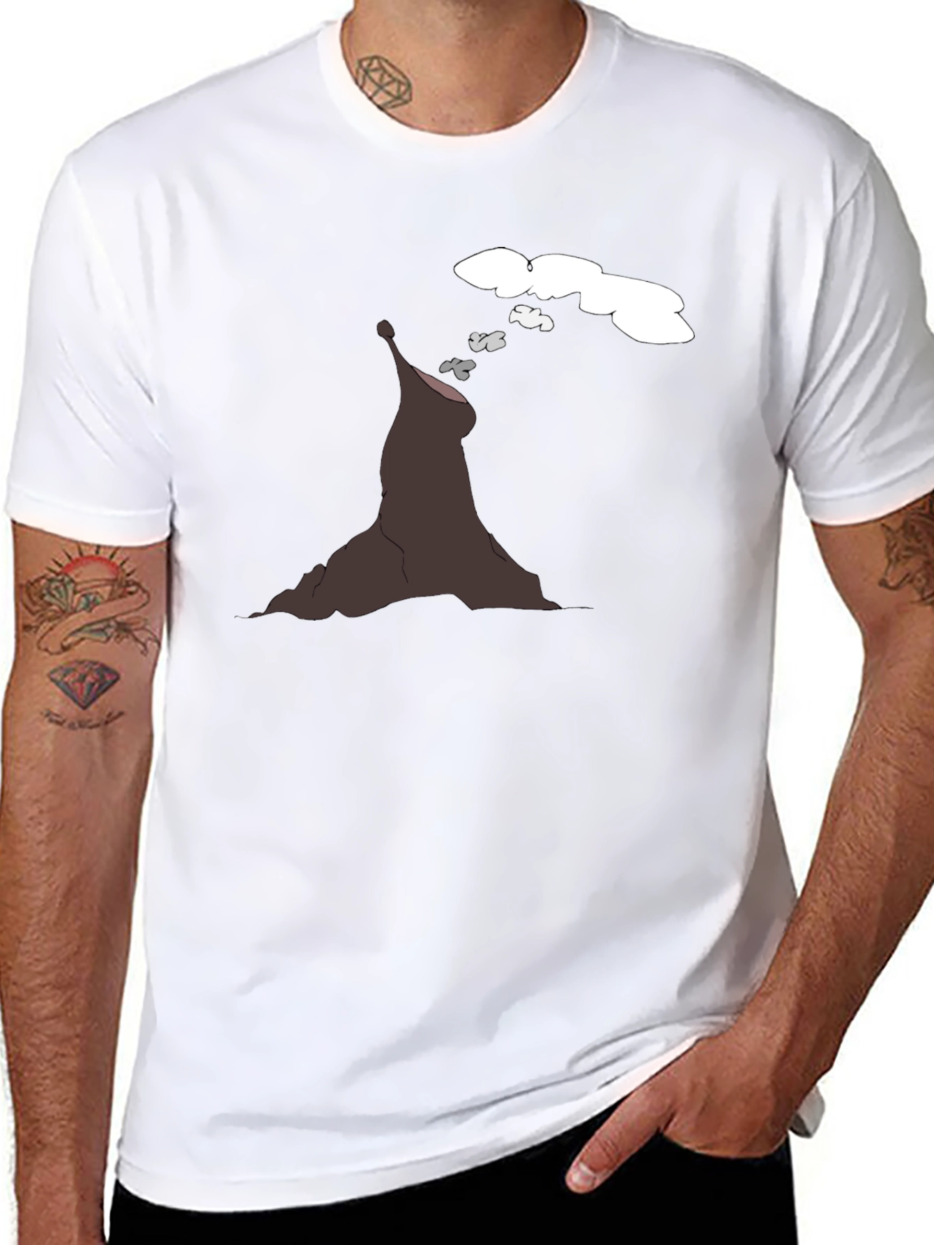 Volcano Cartoon Black T-Shirt