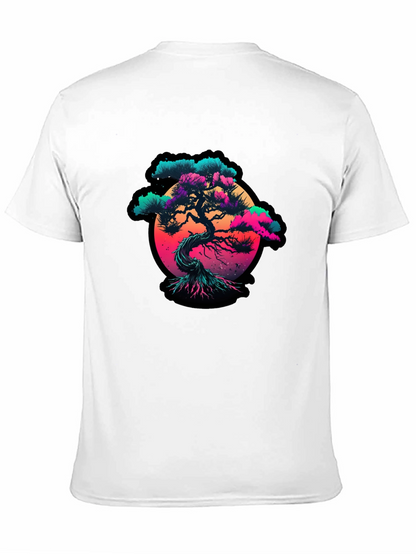 Vaporwave Bonsai Tree Graphic Black T-Shirt