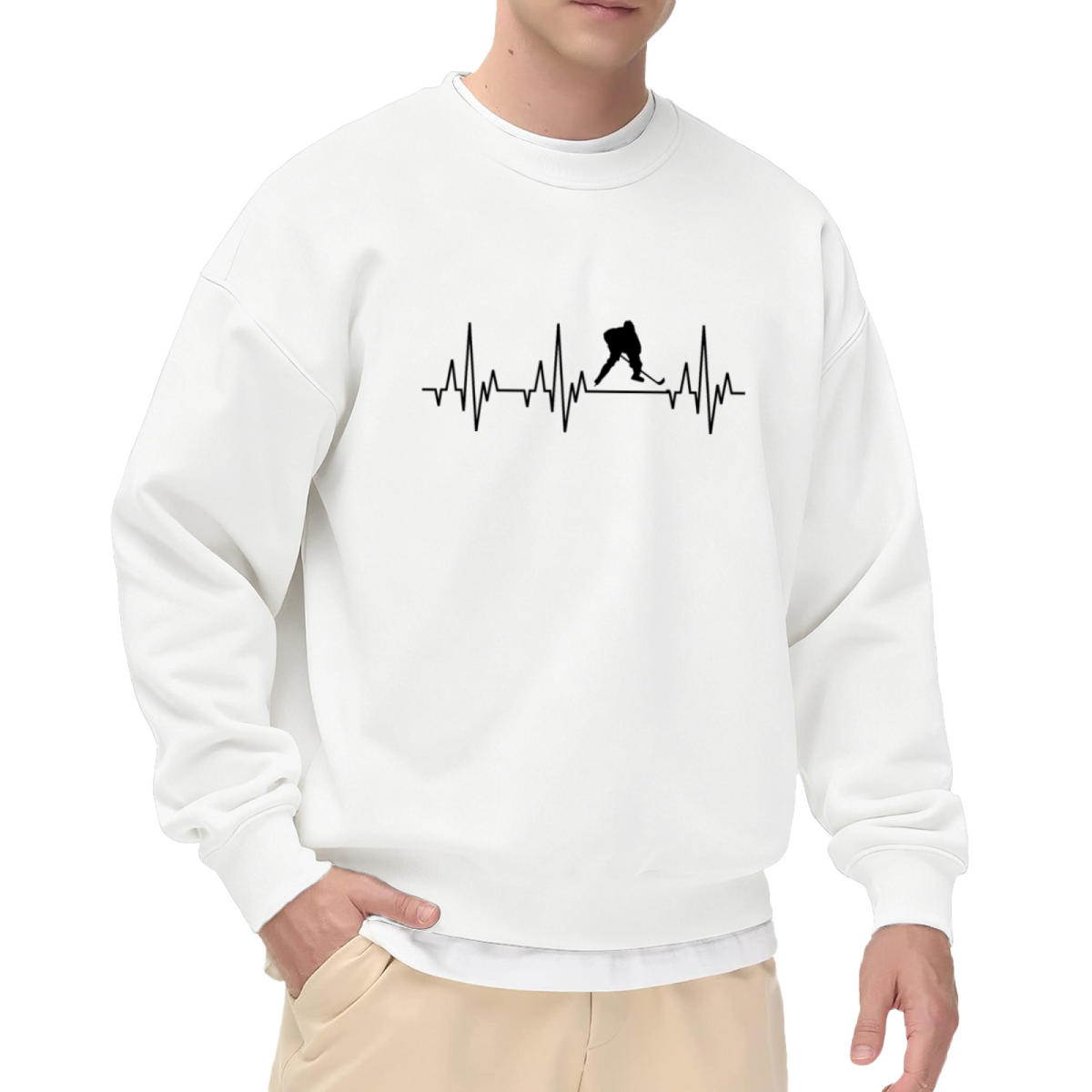 Hockey Heartbeat Sweatshirt - Ice Hockey Player ECG Line Crewneck, Minimalist Sports Heartbeat Pullover, Hockey Player Gift Sweatshirt, Rink Lover Top