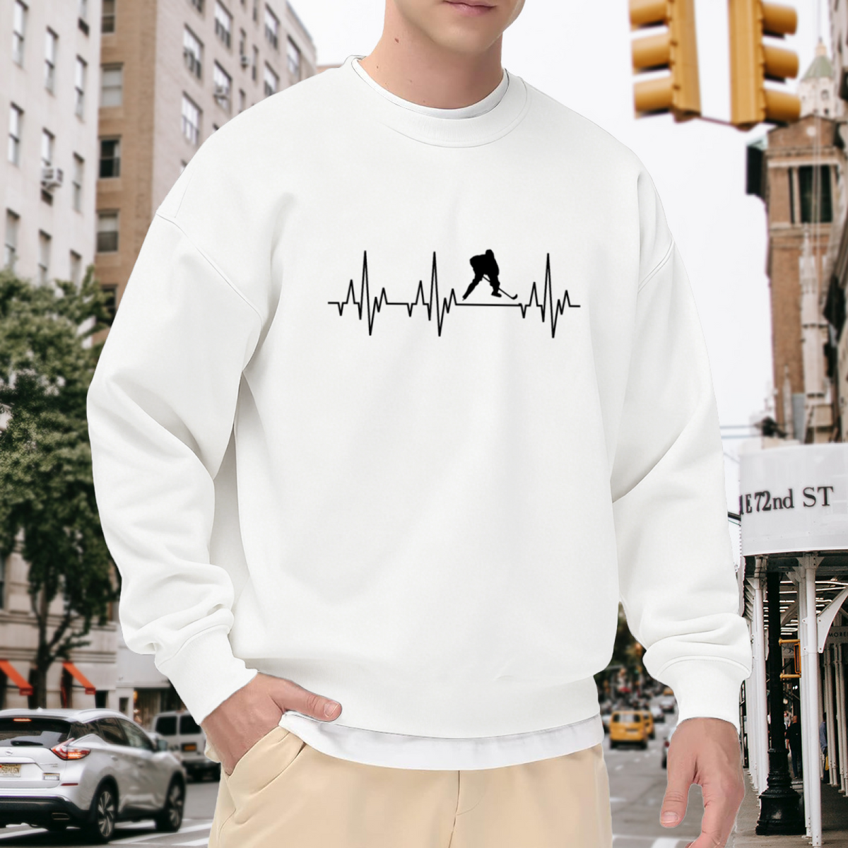 Hockey Heartbeat Sweatshirt - Ice Hockey Player ECG Line Crewneck, Minimalist Sports Heartbeat Pullover, Hockey Player Gift Sweatshirt, Rink Lover Top