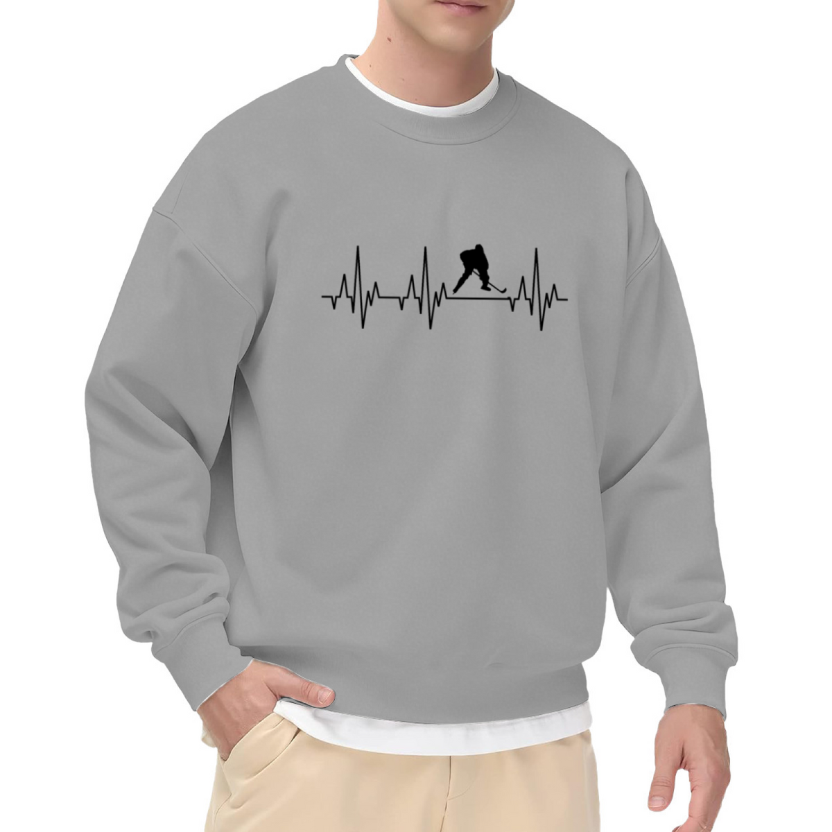 Hockey Heartbeat Sweatshirt - Ice Hockey Player ECG Line Crewneck, Minimalist Sports Heartbeat Pullover, Hockey Player Gift Sweatshirt, Rink Lover Top