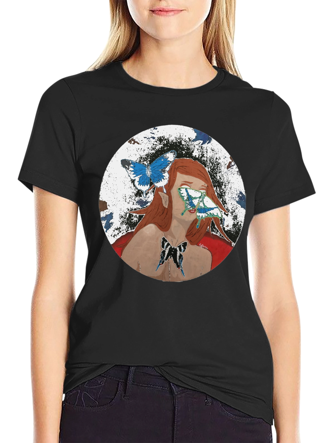 Butterfly Woman Graphic T-Shirt - Black