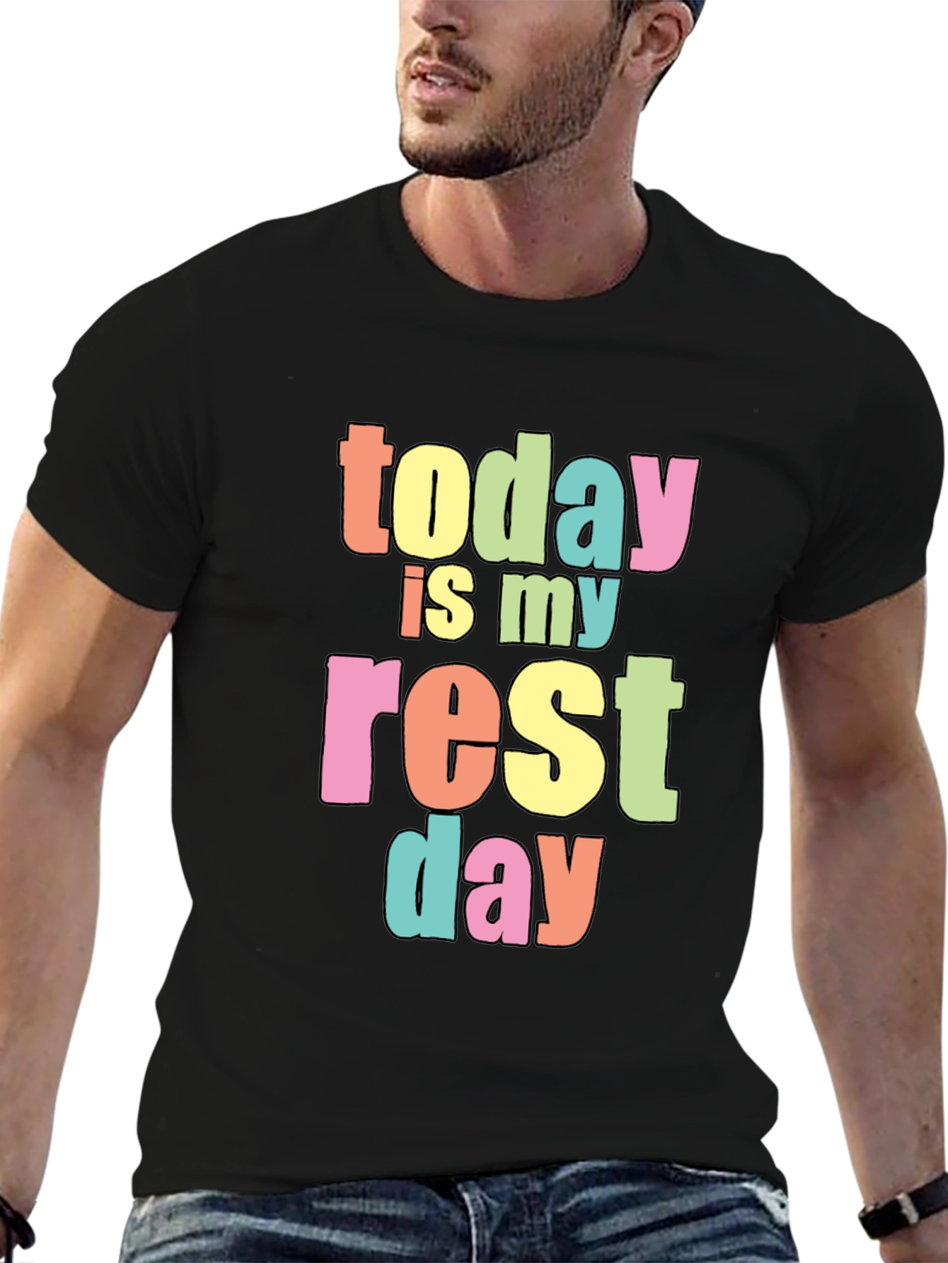 Today Is My Rest Day Black Cotton T-Shirt