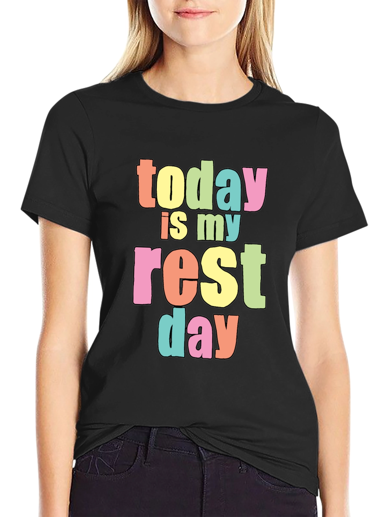 Today Is My Rest Day Black Cotton T-Shirt