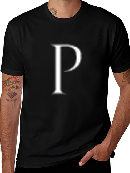 Mens Black T-Shirt with White P Design