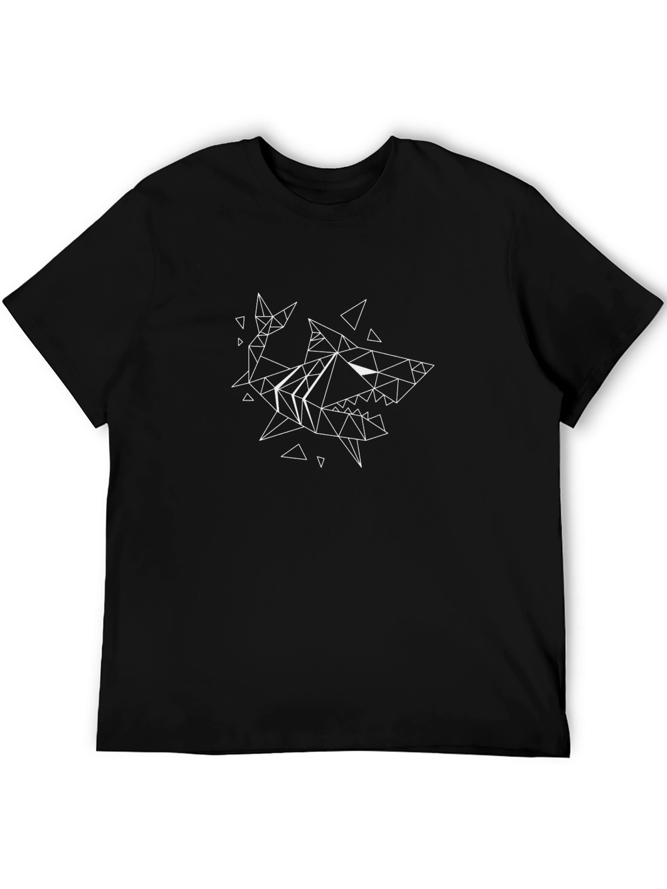 Geometric Shark Graphic Print Tee - Black Cotton Blend