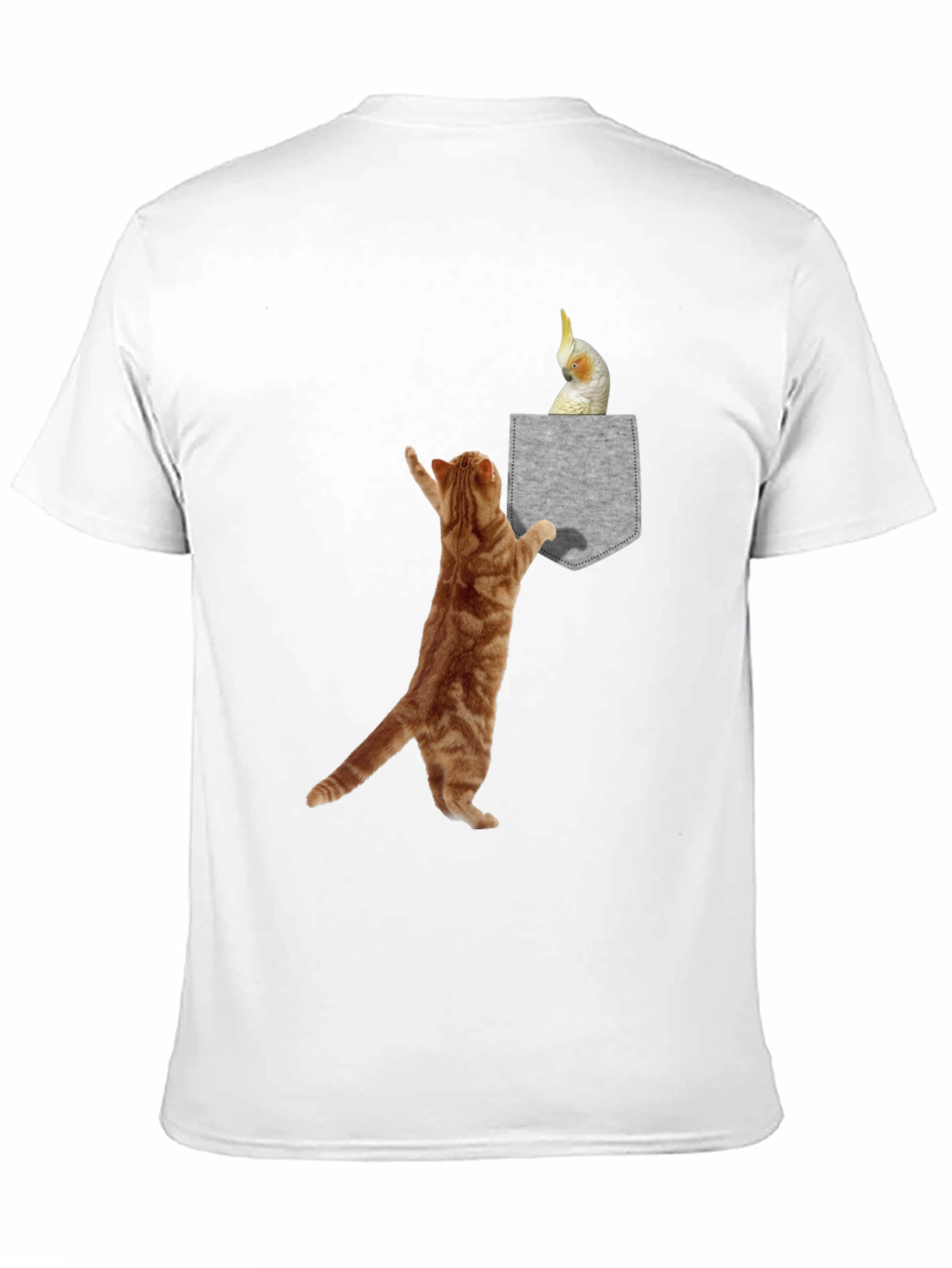 Cat & Cockatiel Pocket T-Shirt - Unique Graphic Tee