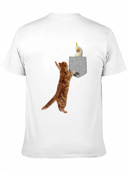 Cat & Cockatiel Pocket T-Shirt - Unique Graphic Tee