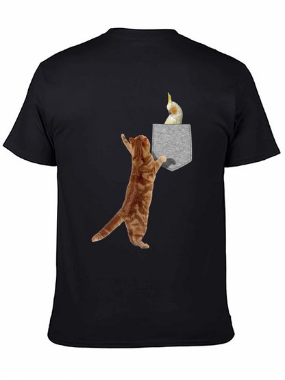 Cat & Cockatiel Pocket T-Shirt - Unique Graphic Tee