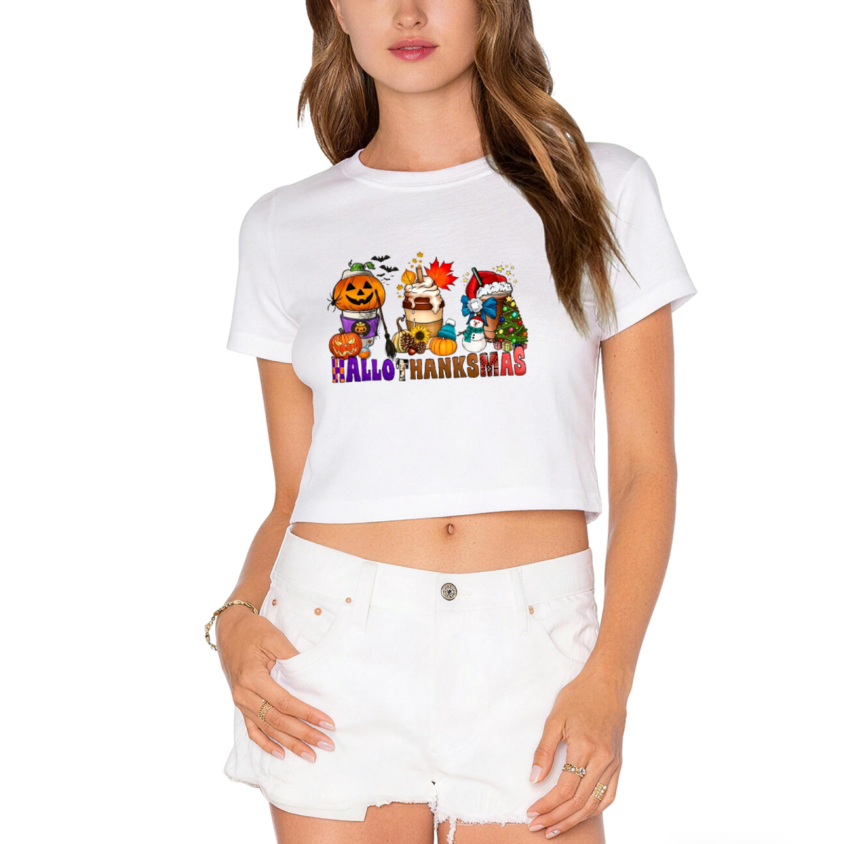 Hallothanksmas Holiday Mix Fall Season Cropped T?Shirt
