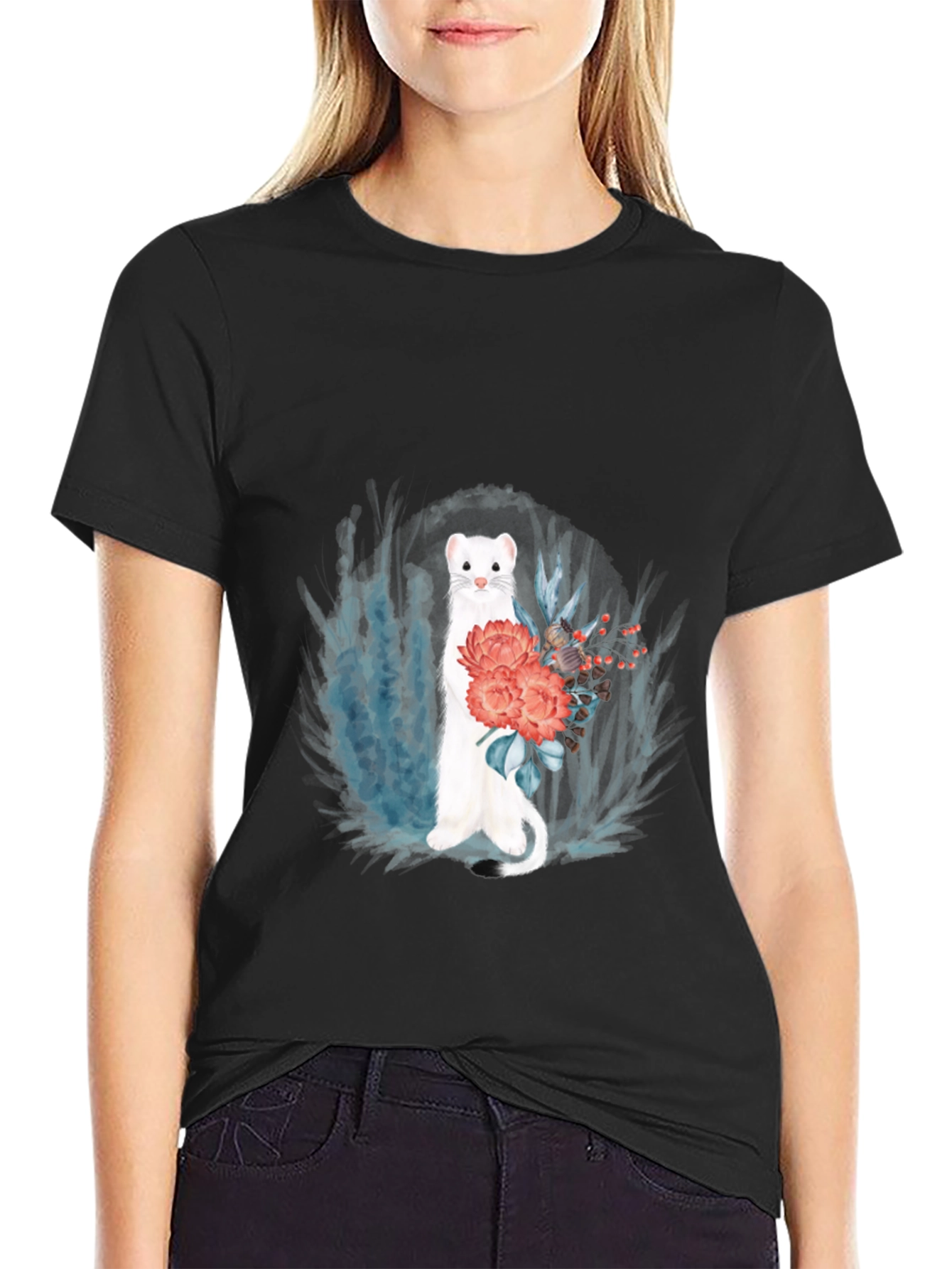 Floral Ferret Graphic Tee - Black