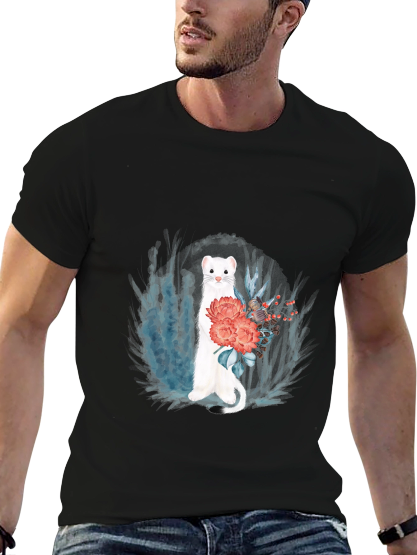 Floral Ferret Graphic Tee - Black