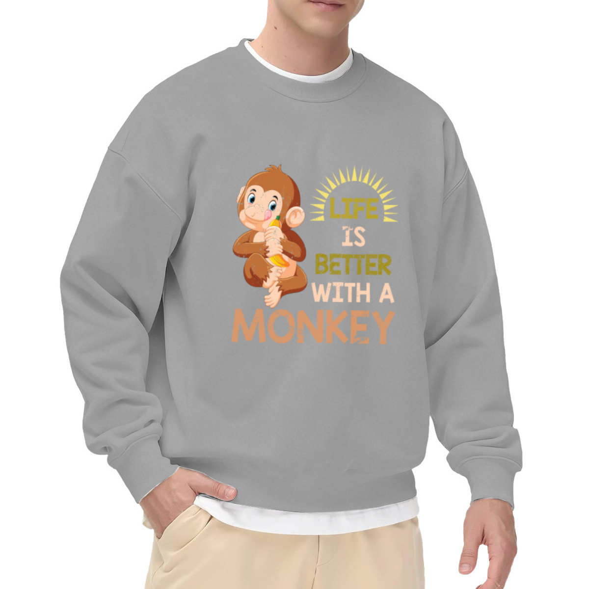 Life Is Better With A Monkey Crewneck Sweatshirt - Funny Animal Lover Cartoon Pullover